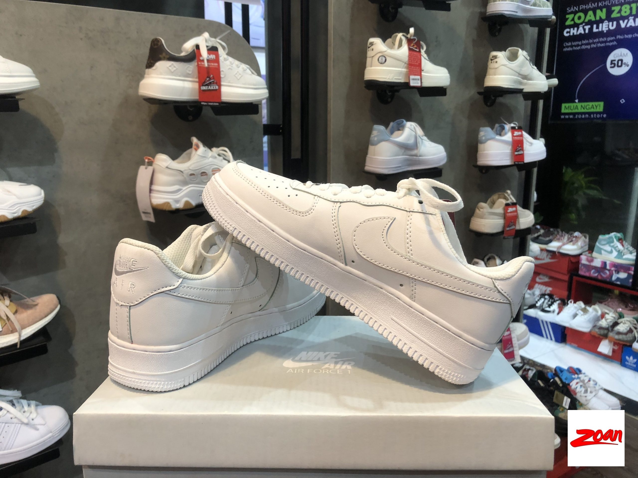 giày Nike Air Force 1 Low All White, giày Nike cổ thấp màu trắng