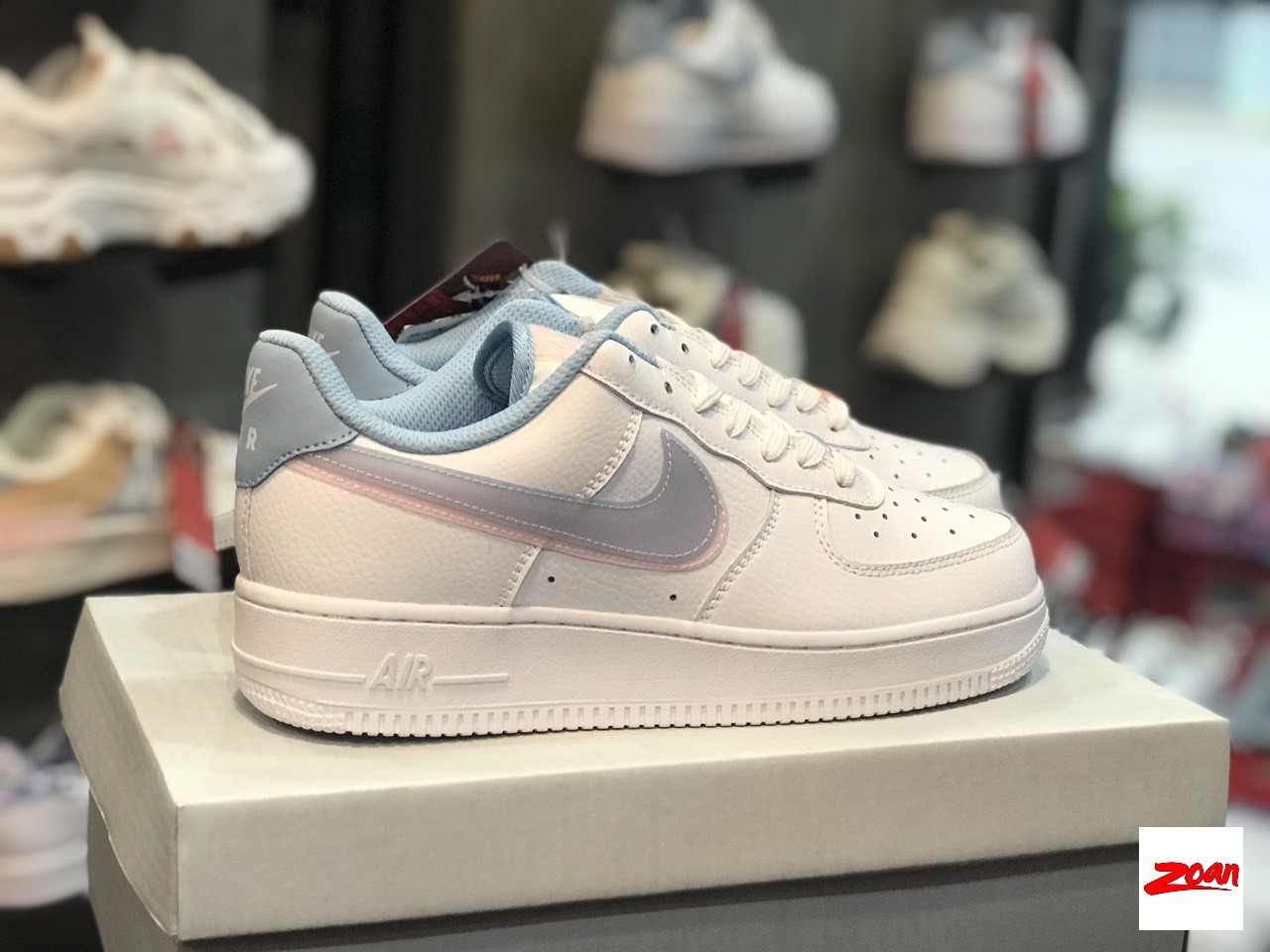 Giày Nike Air Force 1 Double Swoosh, Air Force 1 Blue Pink Younger