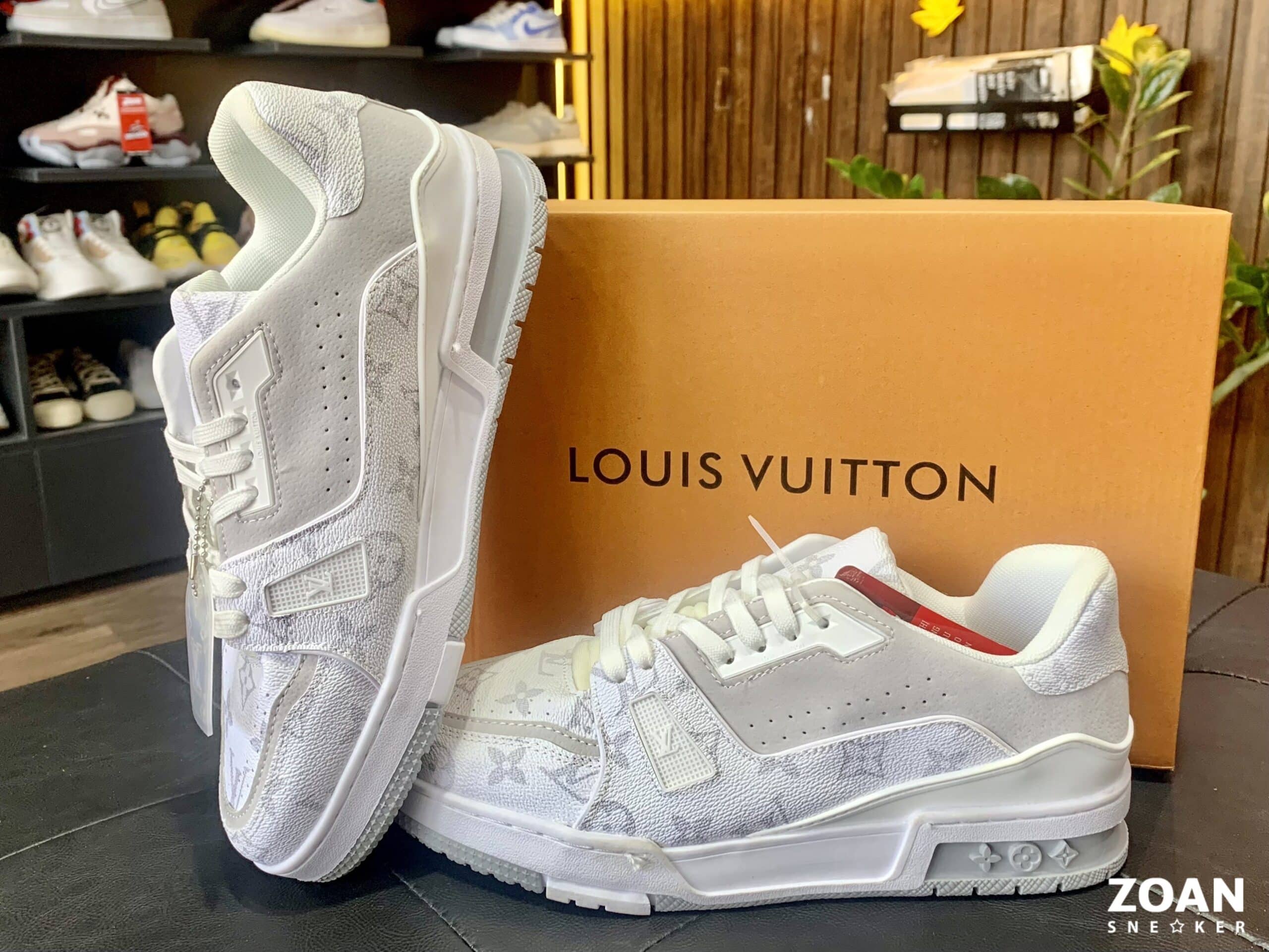 Louis Vuitton Trainer Sneaker Grey White, giày louis vuitton