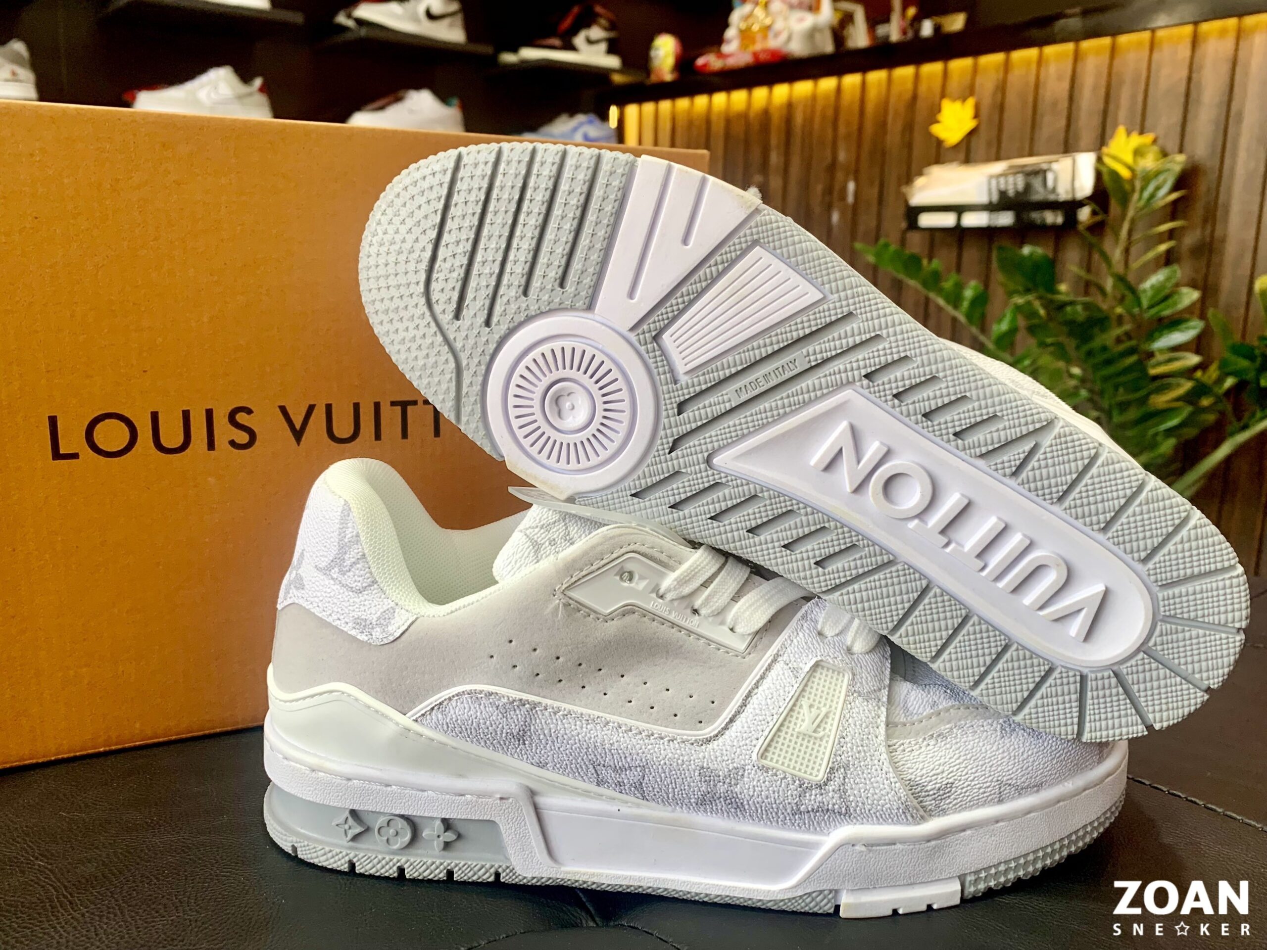 giày LV siêu cấp, Louis Vuitton Trainer Sneaker Grey White
